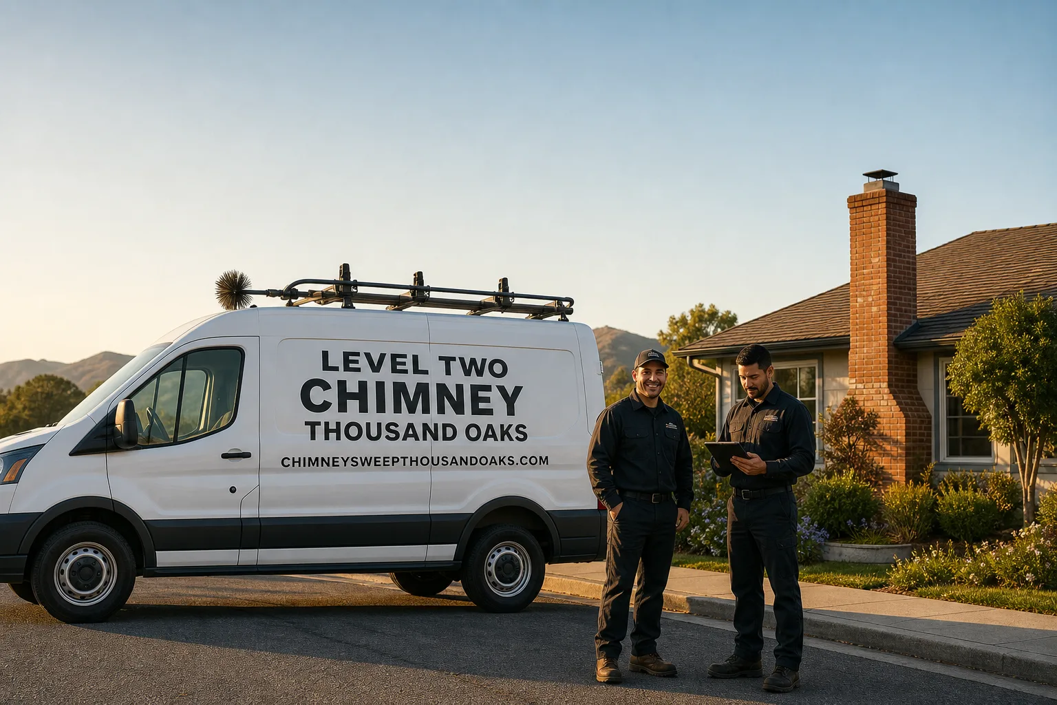 Level Two Chimney Thousand Oaks chimney cleaning service vehicle and crew in Thousand Oaks, CA